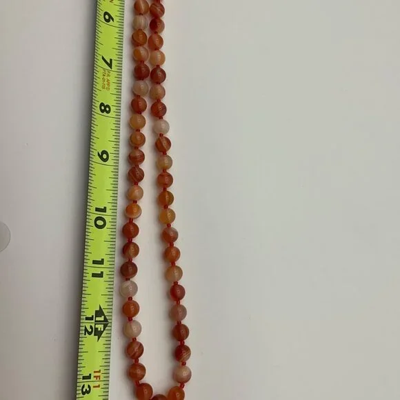 New Long Orange Agate Beaded Necklace Heart Pendant Engraving 15" - Picture 8 of 9